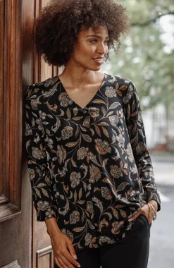 Printed Satin V-Neck Popover