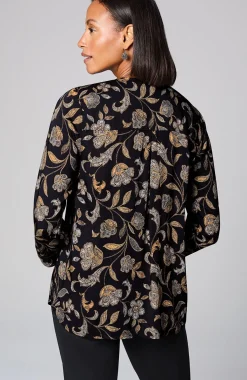 Printed Satin V-Neck Popover