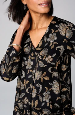 Printed Satin V-Neck Popover