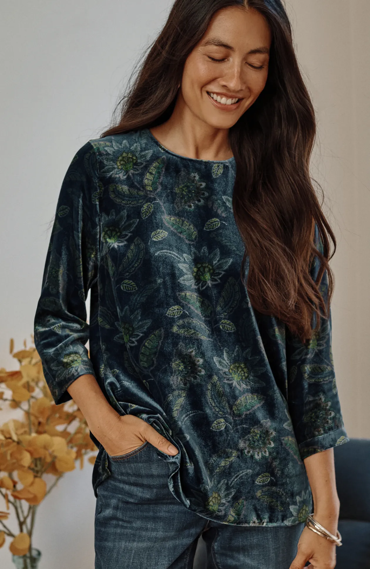 Printed-Velvet Top