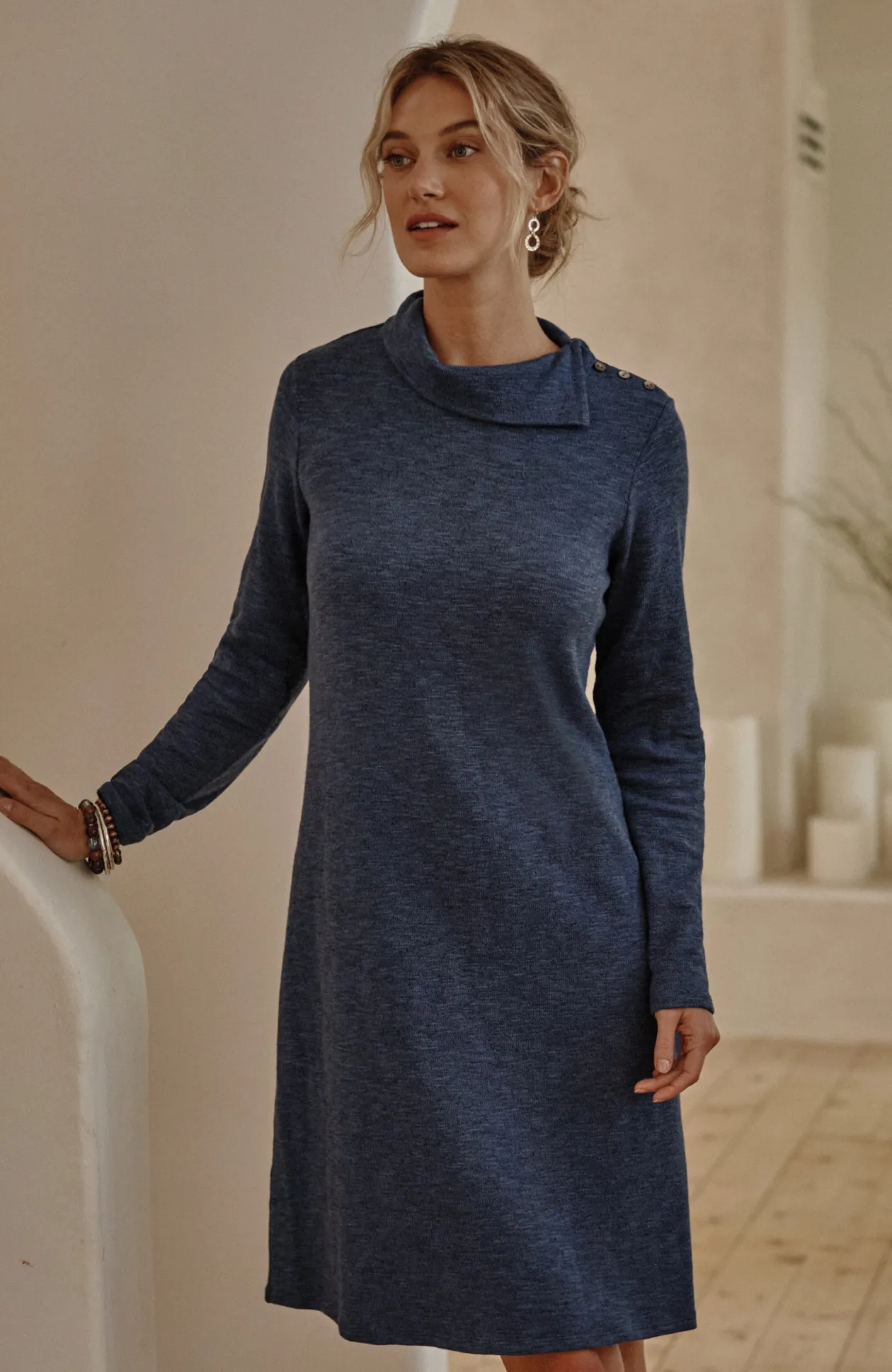 Pure Jill Asymmetrical Cowl-Neck Dress