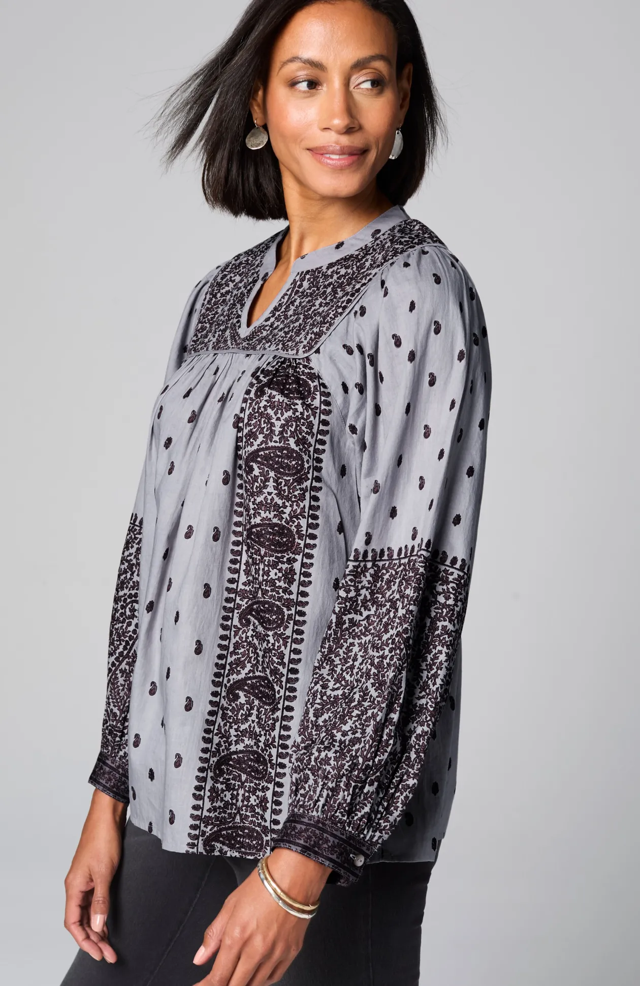 Pure Jill Block-Printed Paisley Top