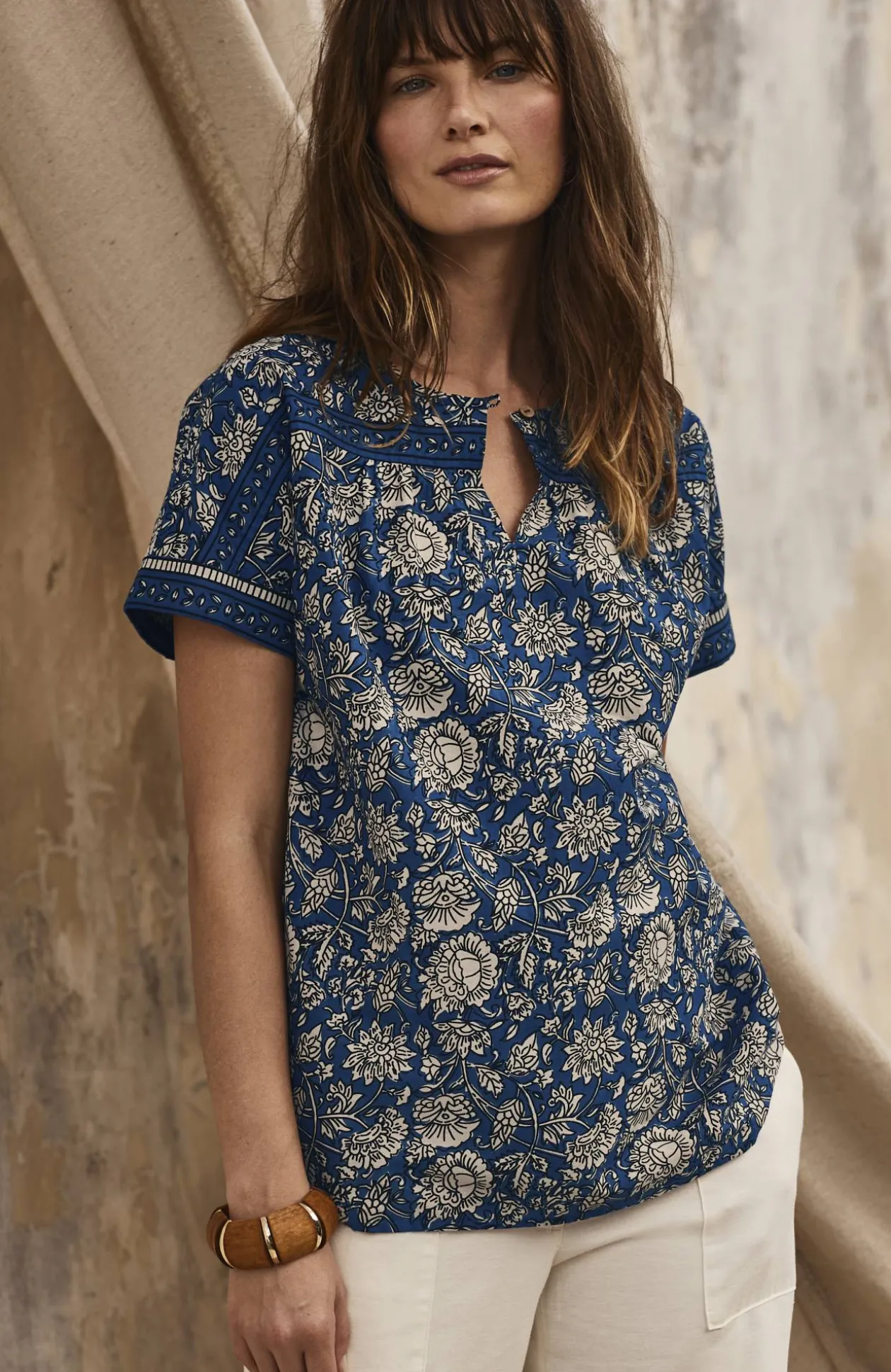 Pure Jill Block-Printed Voile Top