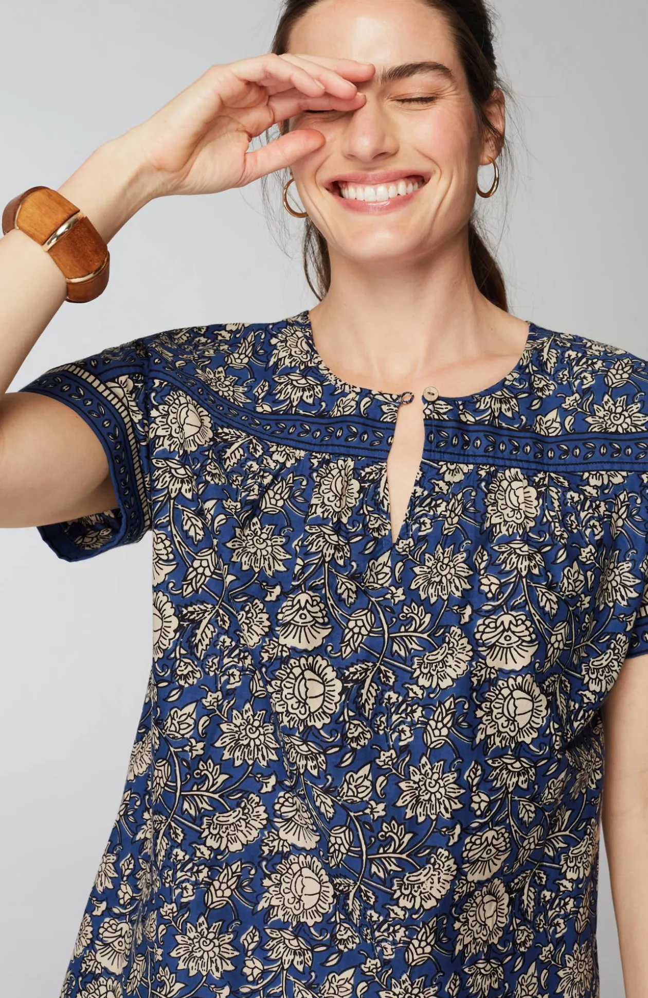 Pure Jill Block-Printed Voile Top