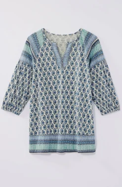 Pure Jill Border-Printed Split-Neck Tunic