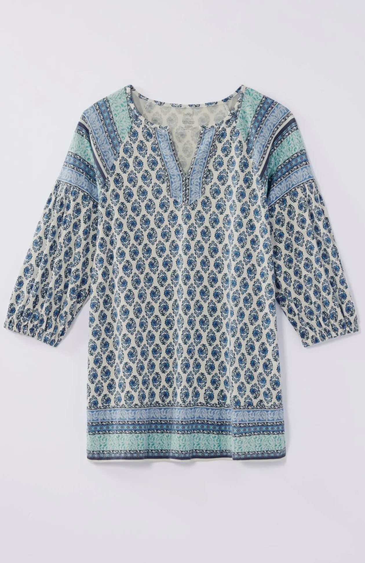 Pure Jill Border-Printed Split-Neck Tunic