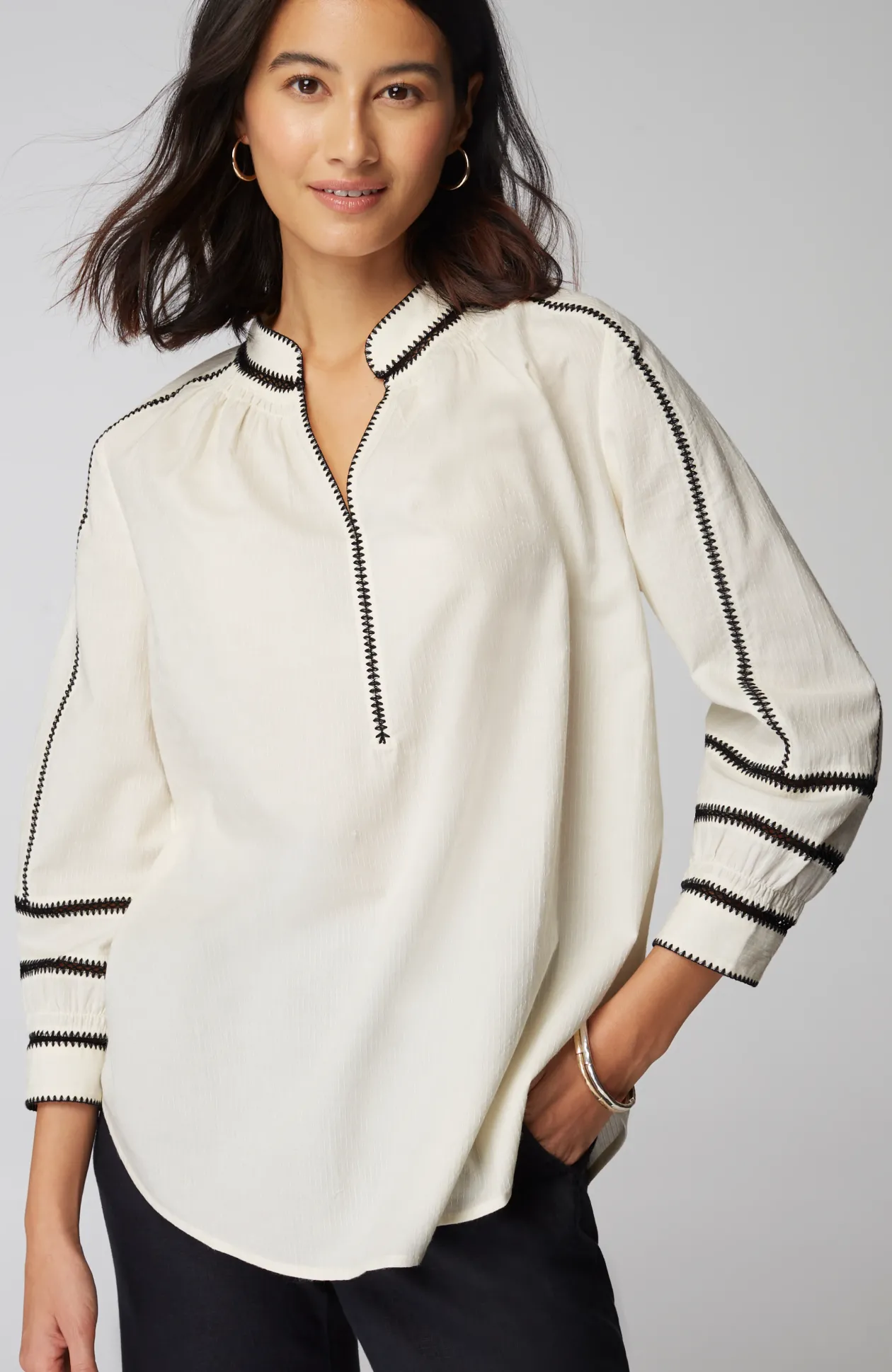 Pure Jill Contrast-Trim Top