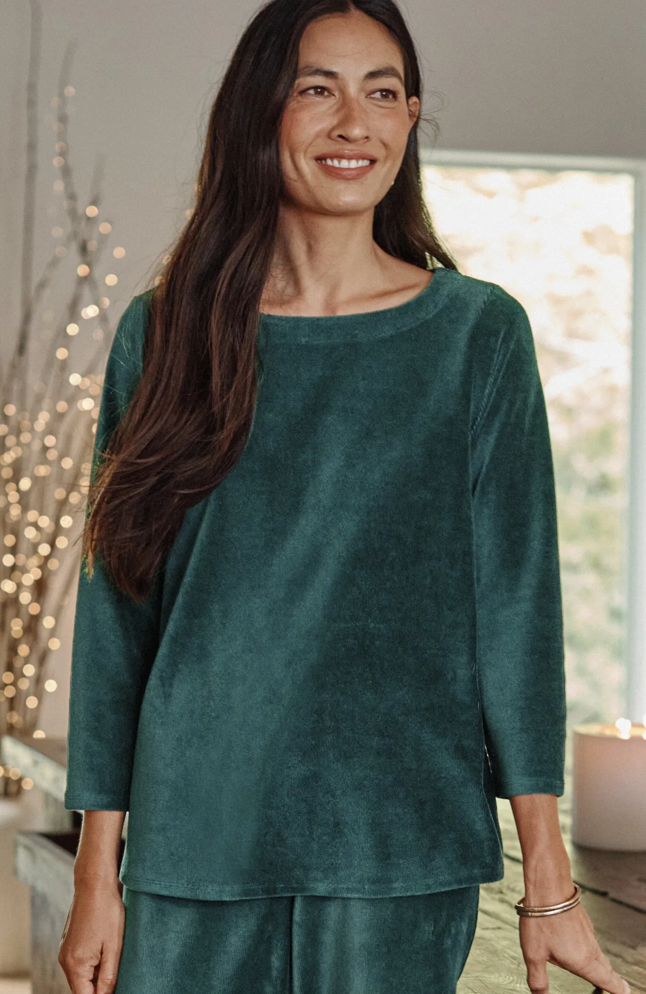 Pure Jill Corded-Velour Buttoned-Back Top