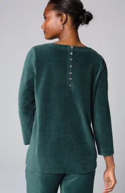 Pure Jill Corded-Velour Buttoned-Back Top