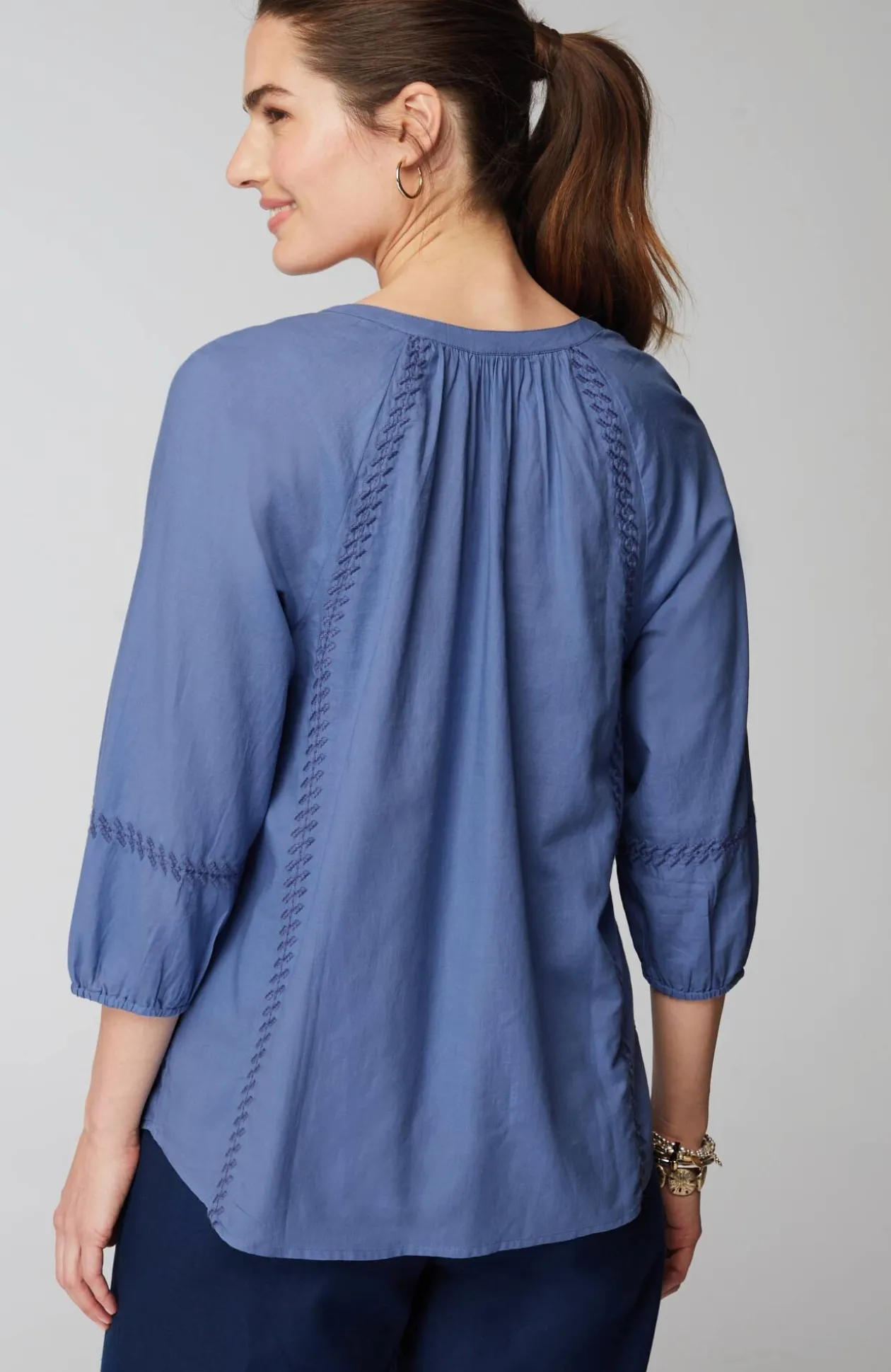 Pure Jill Cotton-Twill Tonal-Embroidered Top