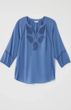 Pure Jill Cotton-Twill Tonal-Embroidered Top