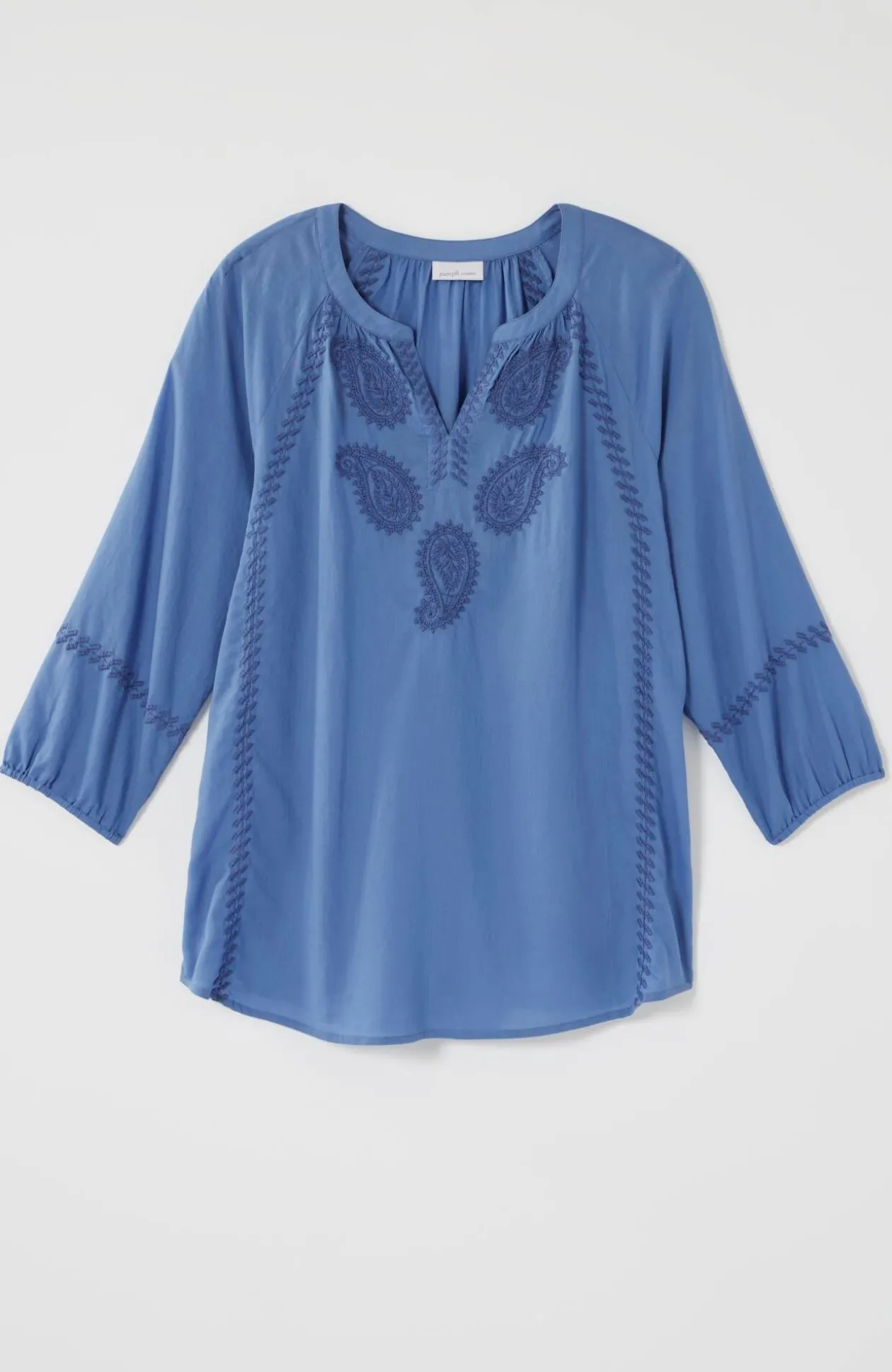 Pure Jill Cotton-Twill Tonal-Embroidered Top