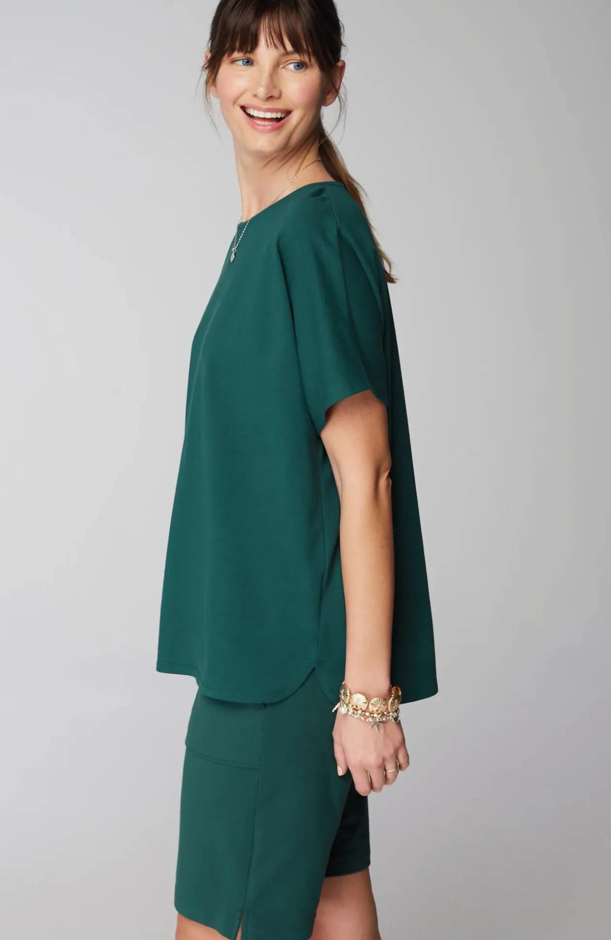 Pure Jill Dolman-Sleeve French Terry Top