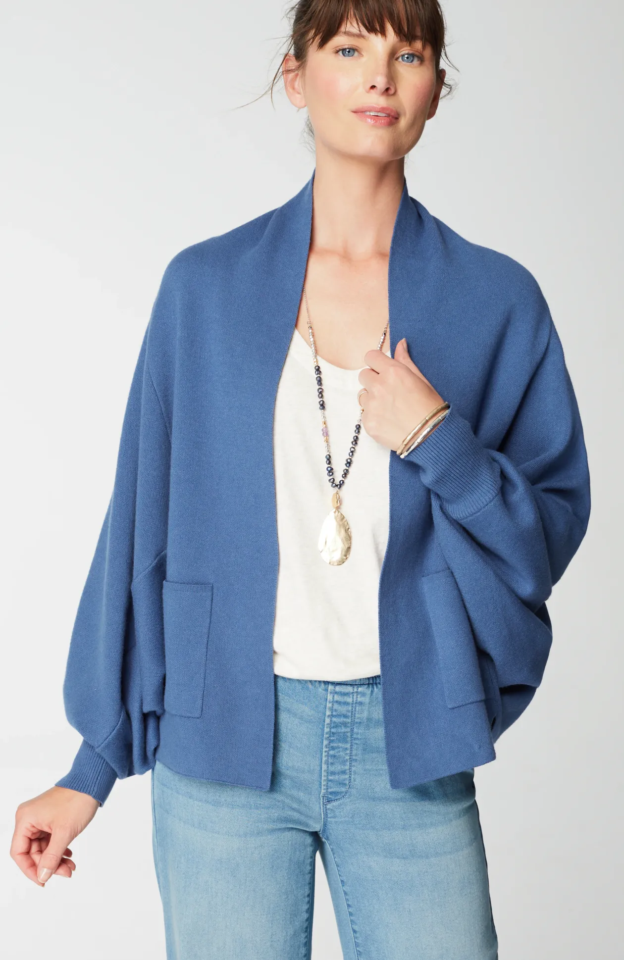 Pure Jill Double-Knit Dolman-Sleeve Cardi
