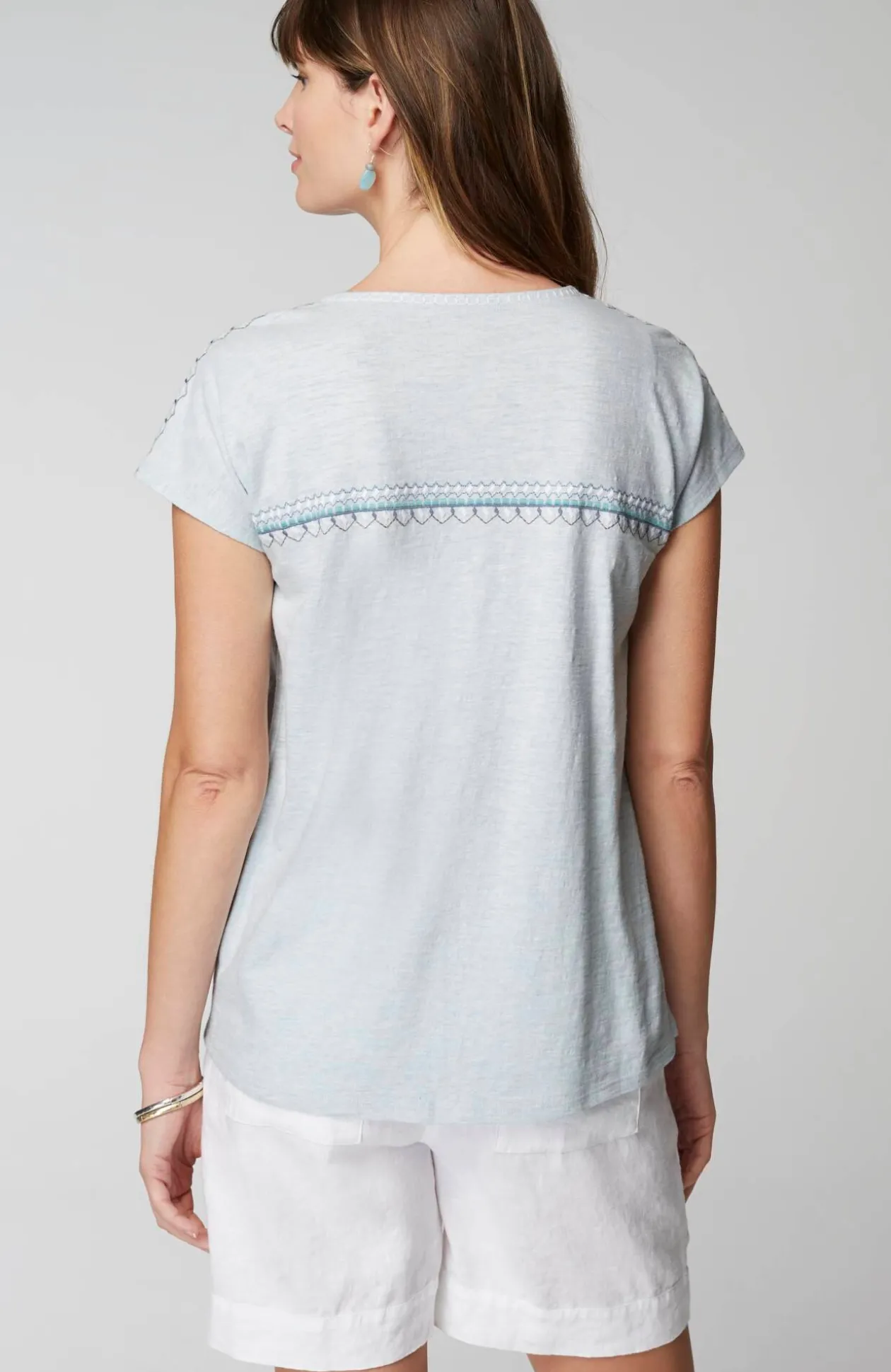 Pure Jill Embroidered Round-Neck Tee