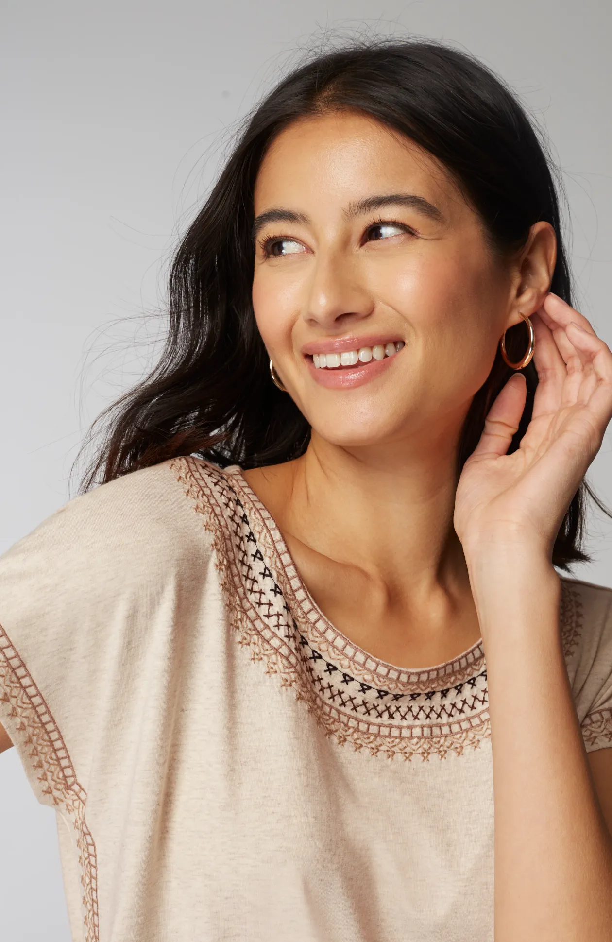 Pure Jill Embroidered Round-Neck Tee