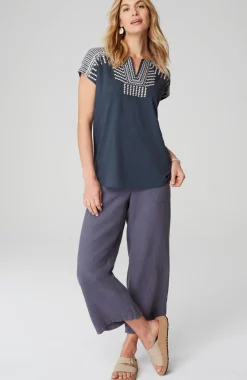 Pure Jill Embroidered Split-Neck Tee