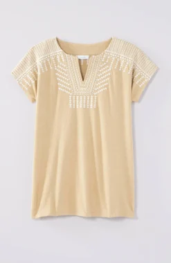 Pure Jill Embroidered Split-Neck Tee