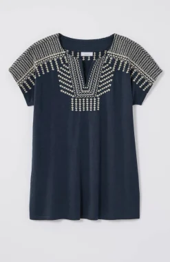 Pure Jill Embroidered Split-Neck Tee