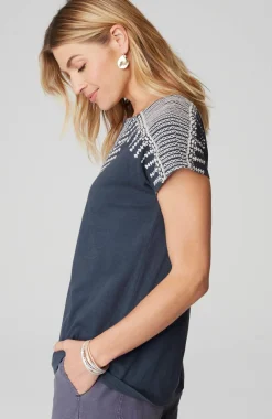 Pure Jill Embroidered Split-Neck Tee
