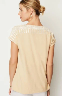 Pure Jill Embroidered Split-Neck Tee