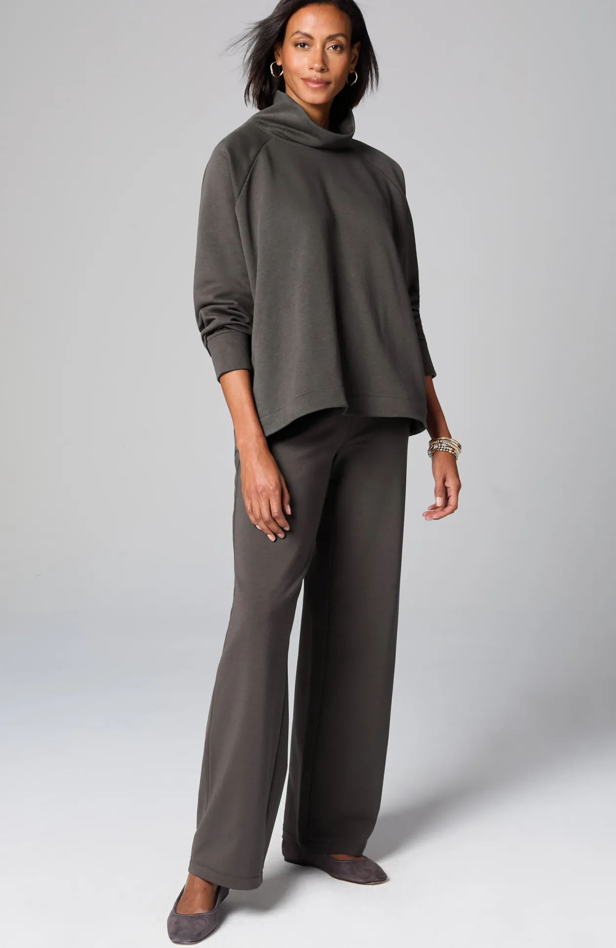 Pure Jill Fleece Stepped-Hem Top