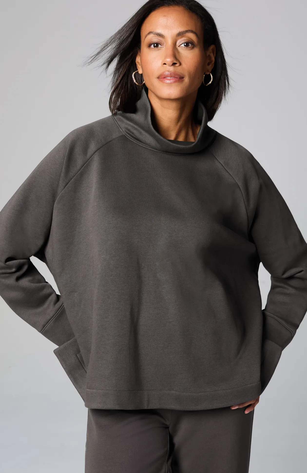 Pure Jill Fleece Stepped-Hem Top