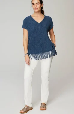 Pure Jill Fringed-Hem V-Neck Sweater
