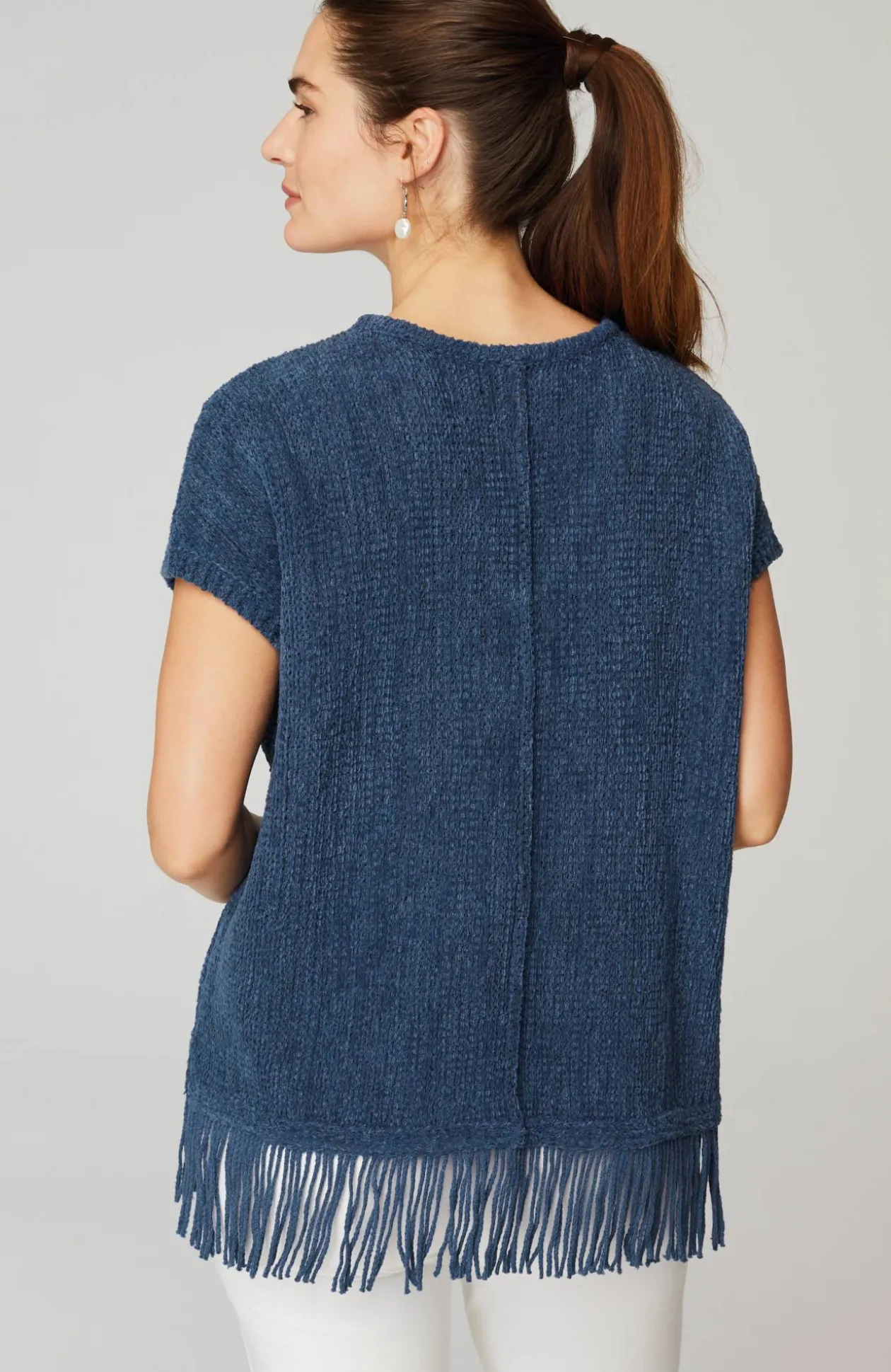 Pure Jill Fringed-Hem V-Neck Sweater