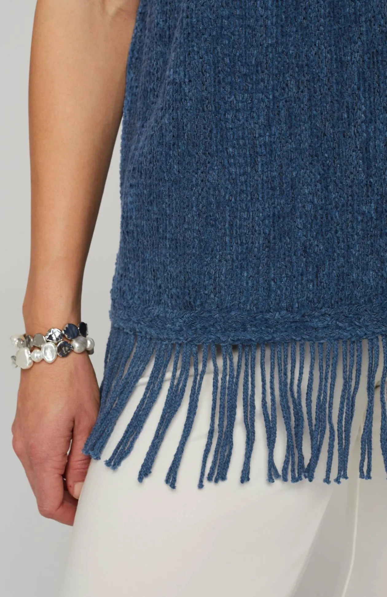 Pure Jill Fringed-Hem V-Neck Sweater