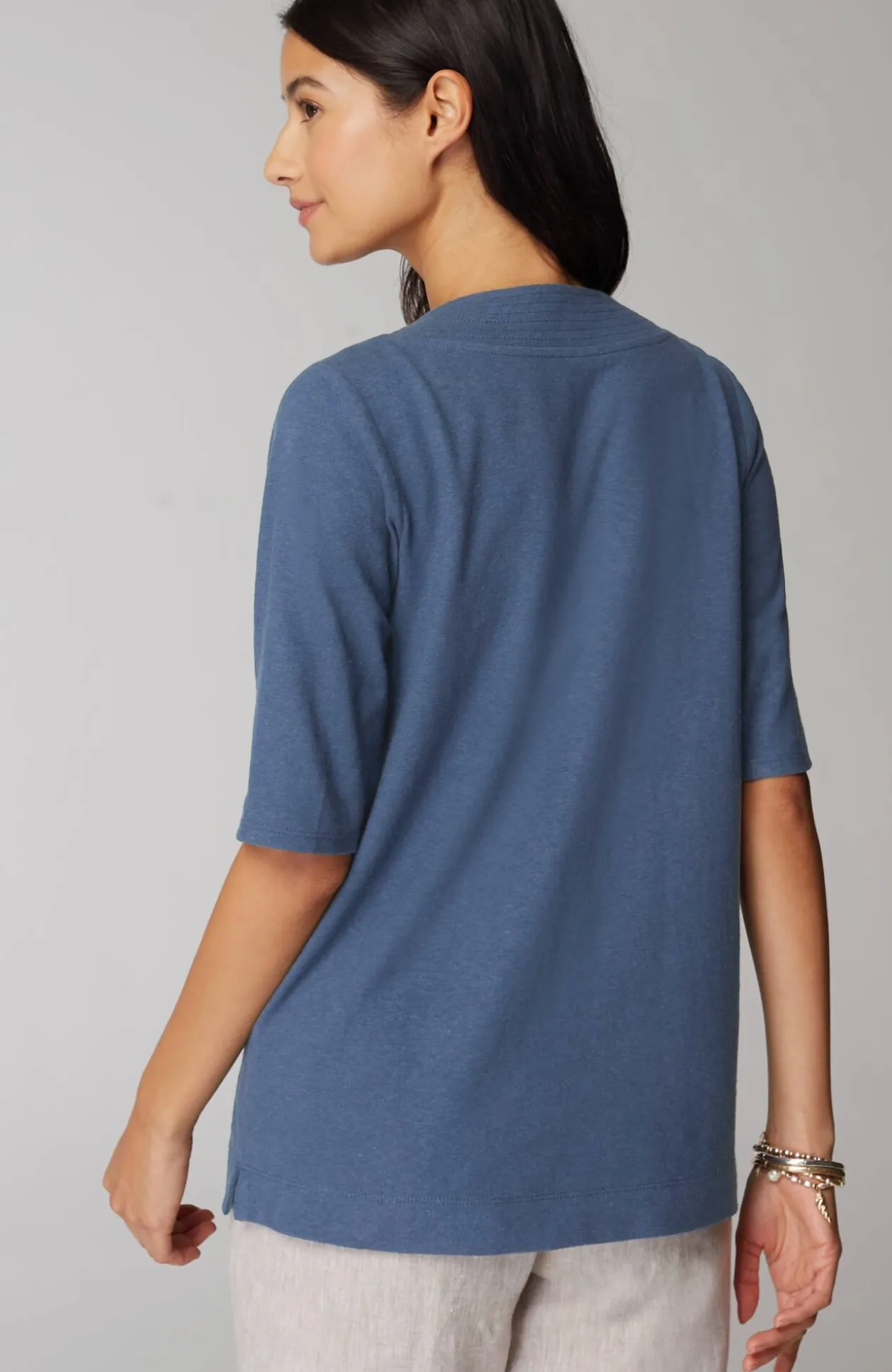 Pure Jill Hemp & Cotton Button-Front Top