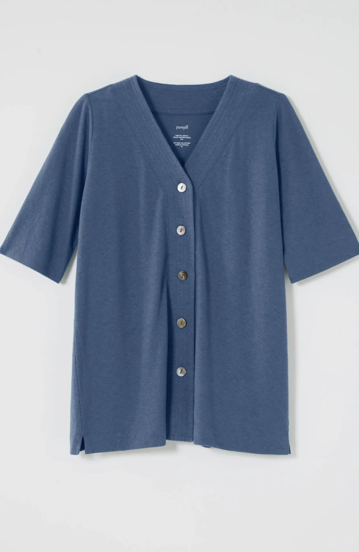 Pure Jill Hemp & Cotton Button-Front Top