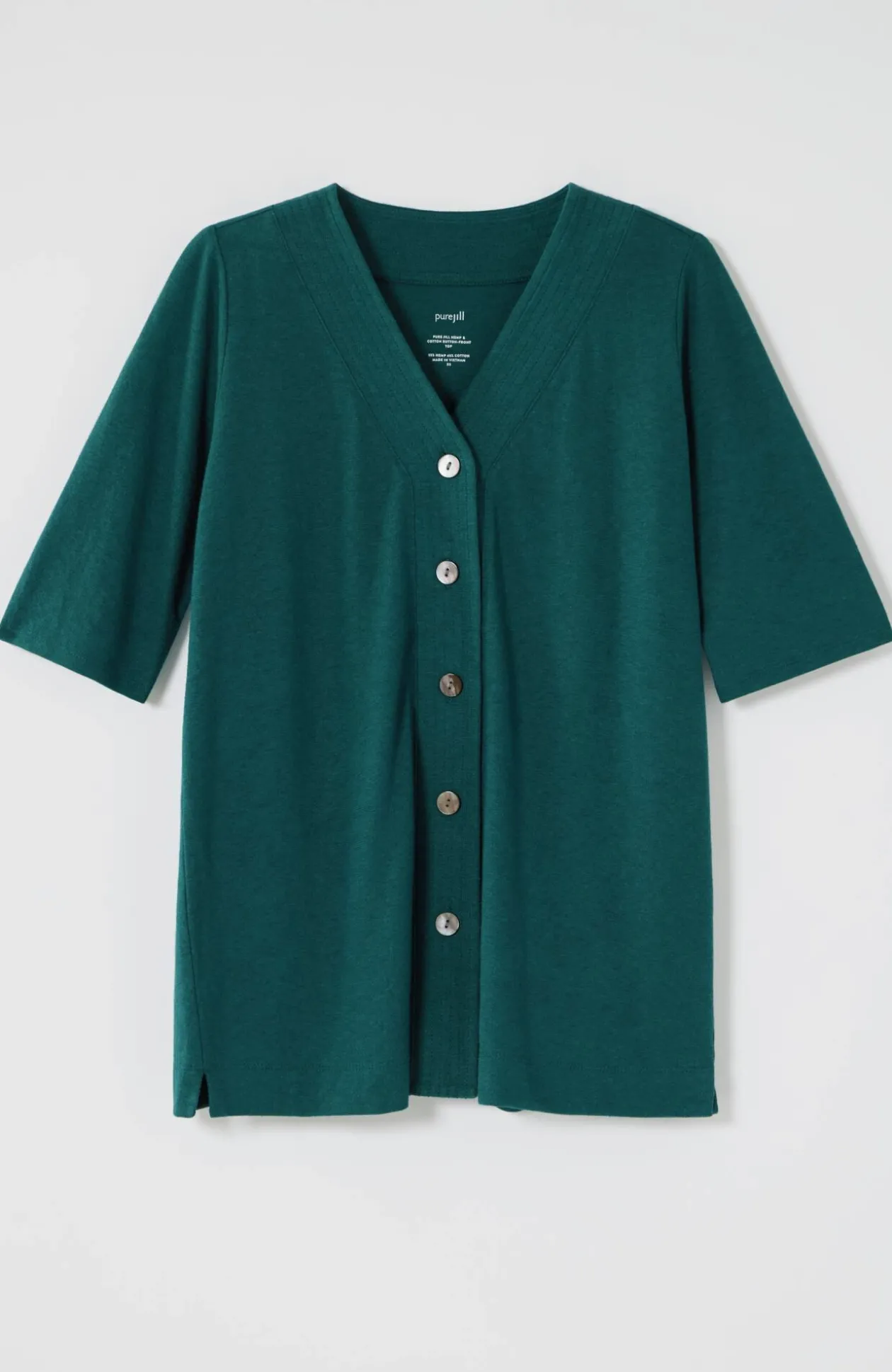 Pure Jill Hemp & Cotton Button-Front Top