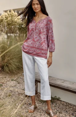 Pure Jill Linen Trapunto-Stitched Pants