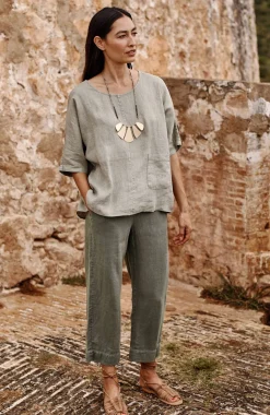 Pure Jill Linen Trapunto-Stitched Pants