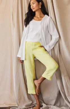 Pure Jill Linen Trapunto-Stitched Pants