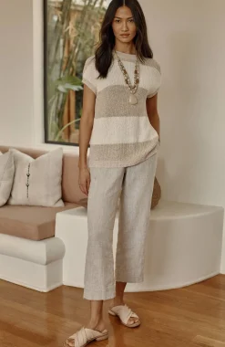 Pure Jill Linen Trapunto-Stitched Pants