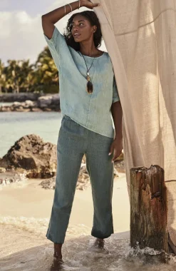 Pure Jill Linen Trapunto-Stitched Pants