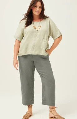 Pure Jill Linen Trapunto-Stitched Pants