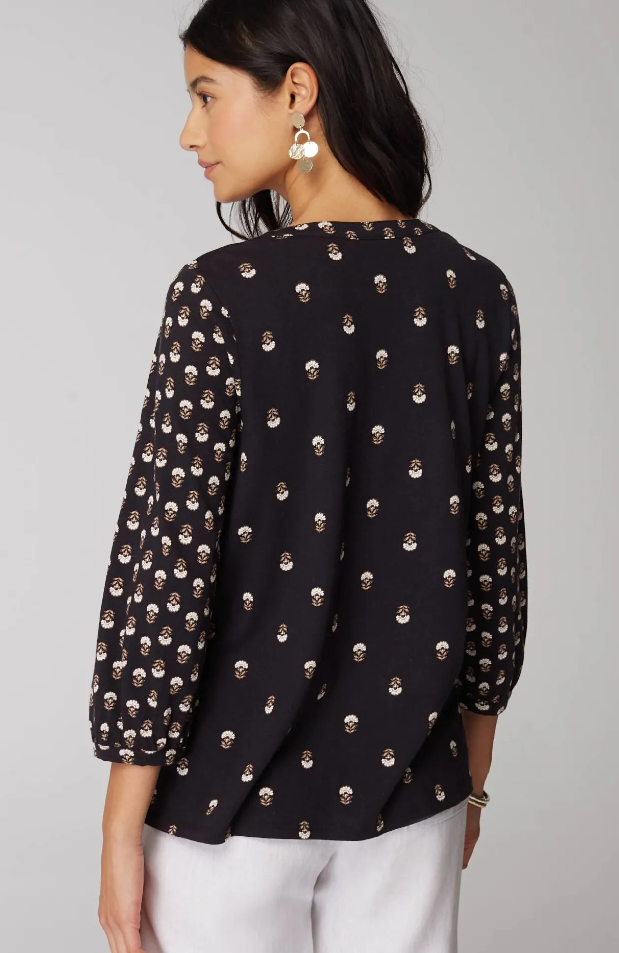Pure Jill Mixed-Print Split-Neck Top