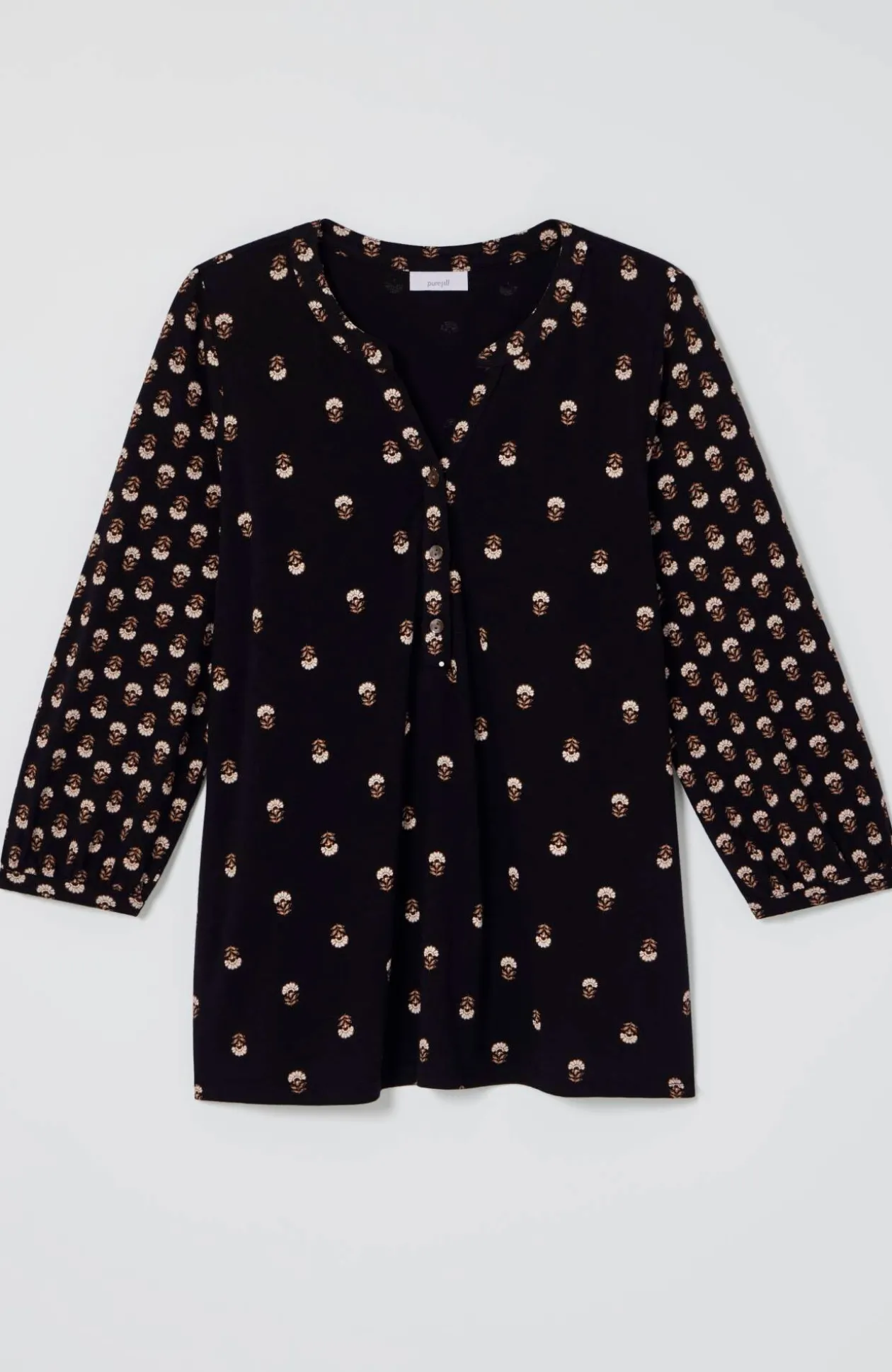 Pure Jill Mixed-Print Split-Neck Top