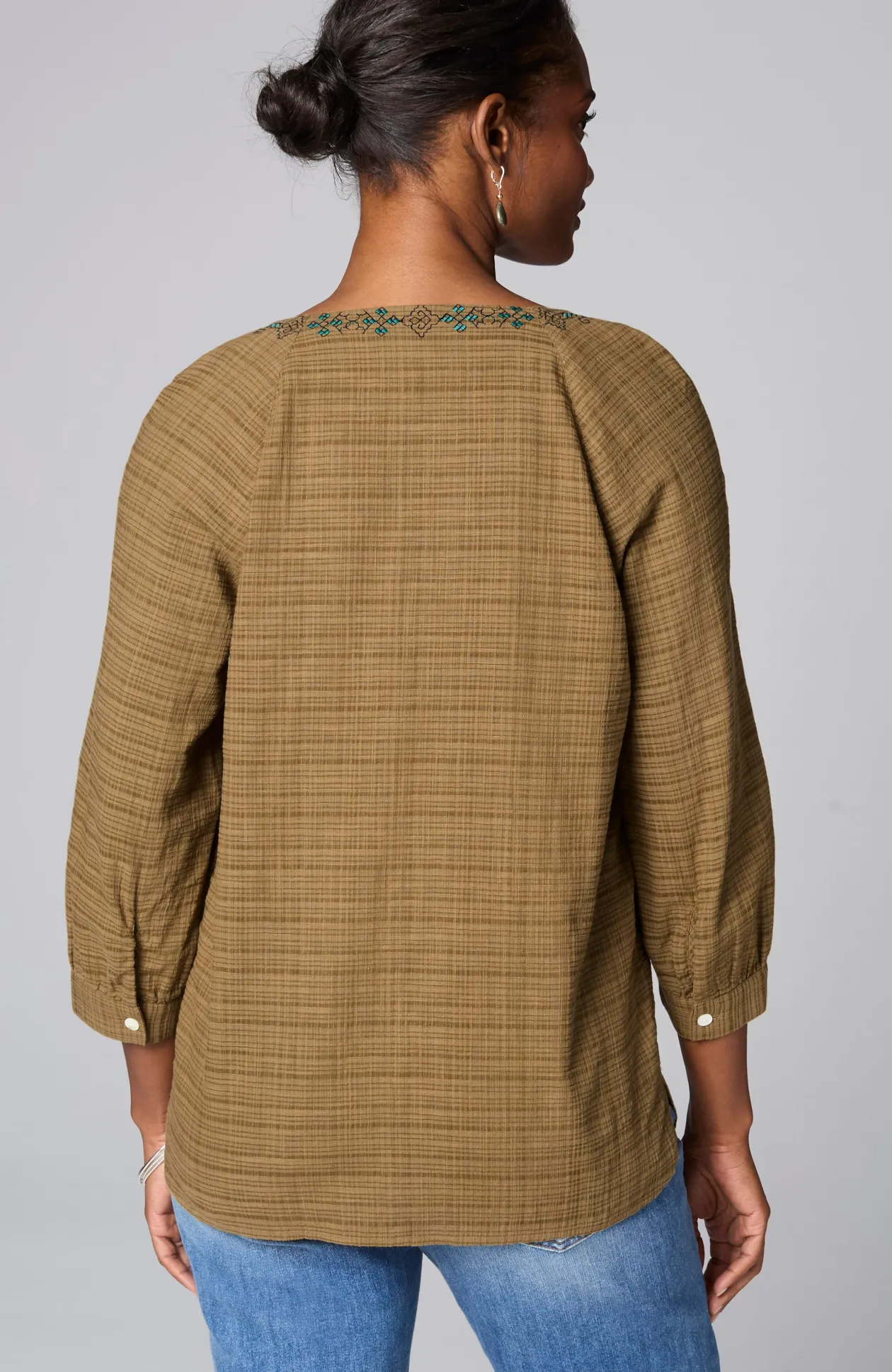 Pure Jill Multicolor-Embroidered V-Neck Top