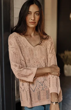 Pure Jill Open-Textured V-Neck Sweater