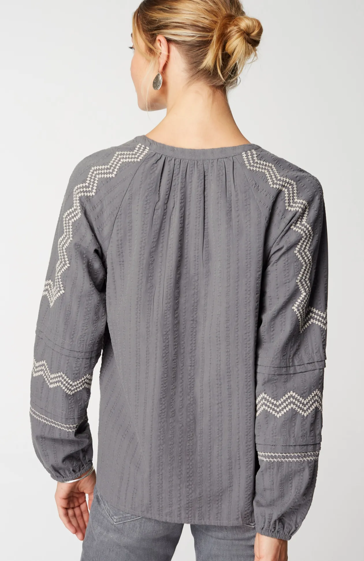 Pure Jill Pintucked Embroidered Blouse