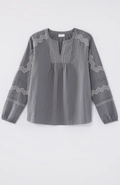 Pure Jill Pintucked Embroidered Blouse