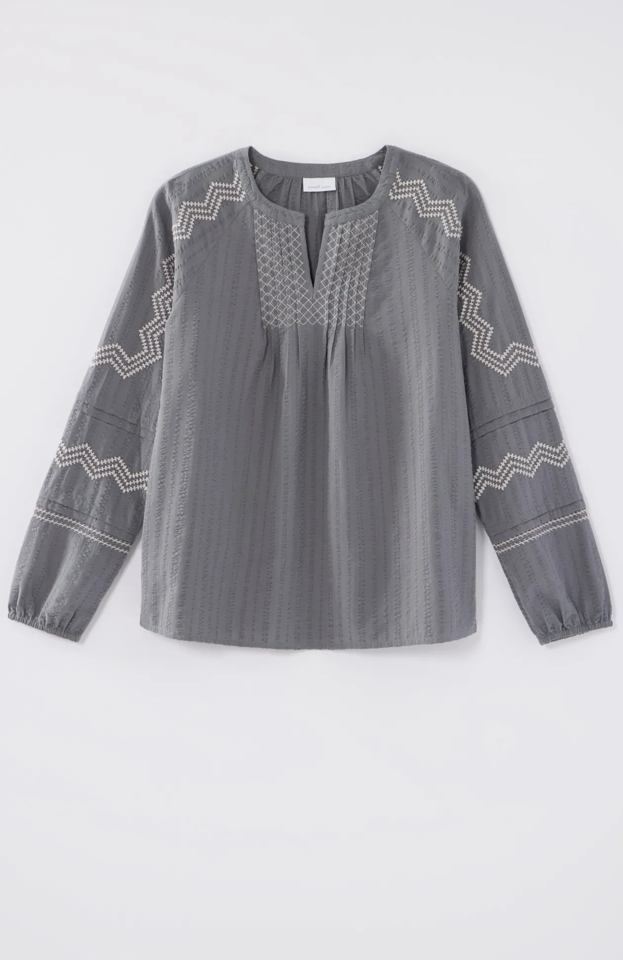 Pure Jill Pintucked Embroidered Blouse