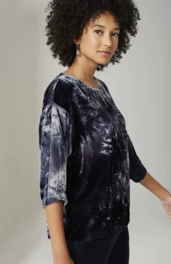 Pure Jill Tie-Dyed Velvet Square-Sleeve Top