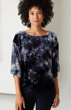 Pure Jill Tie-Dyed Velvet Square-Sleeve Top