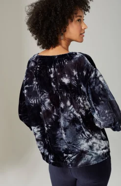 Pure Jill Tie-Dyed Velvet Square-Sleeve Top