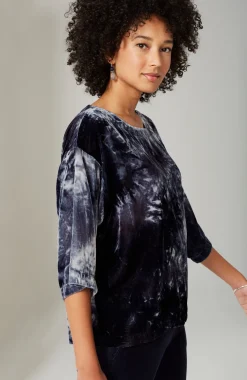 Pure Jill Tie-Dyed Velvet Square-Sleeve Top